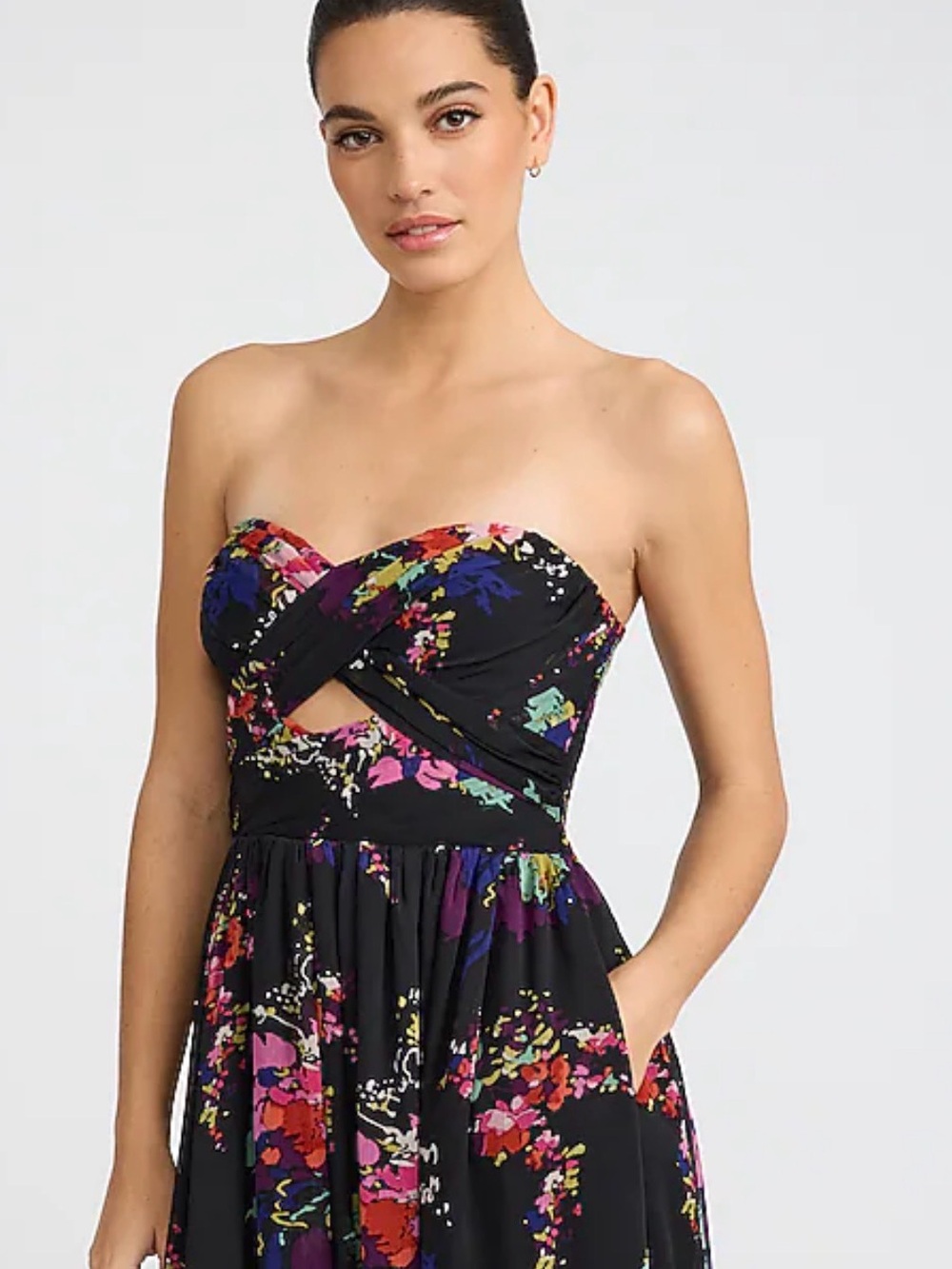 NWT Express Floral Strapless Twist Front Cutout Maxi Dress